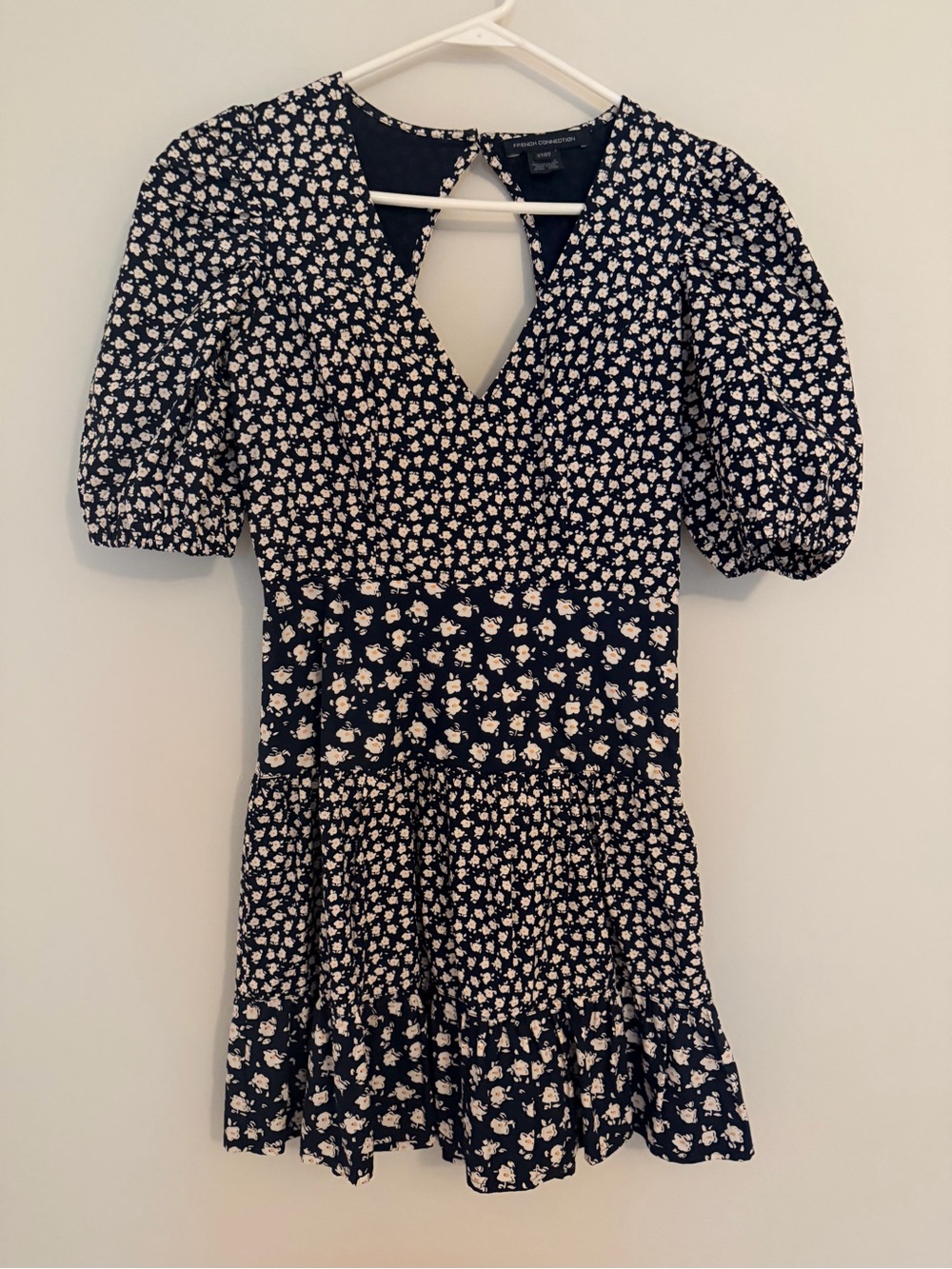 French Connection Navy Floral V-Neck Dress